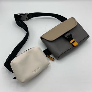 Coach Women’s Rider Double Belt Buckle Bag in Colorblock Gunmetal Gray & Chalk